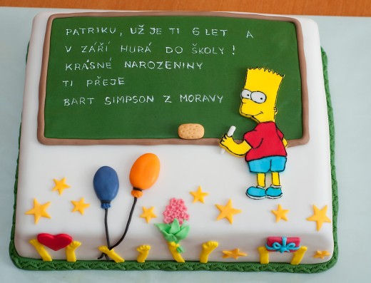 obrázek dortu - dort Bart Simpson u tabule