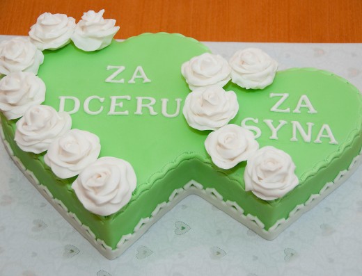 obrázek dortu - dort Děkovné dvojsrdce v zeleném