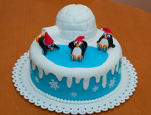 obrázek dortu - dort Tučňáci na bruslích