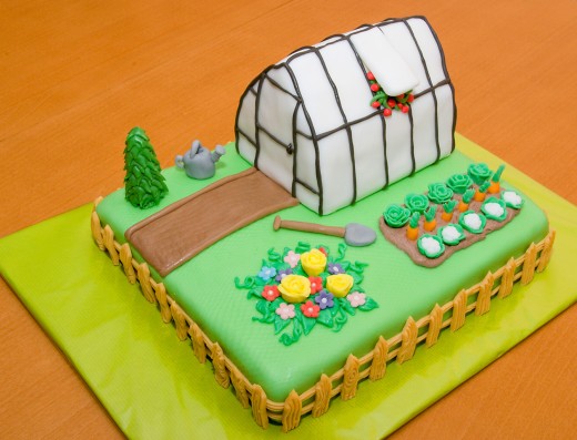 obrázek dortu - dort Zahrádka se skleníkem
